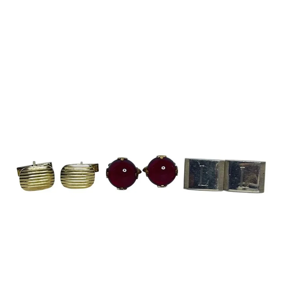 Vintage Lot Of 3 Unbranded Gold Tone Cufflinks (1307)